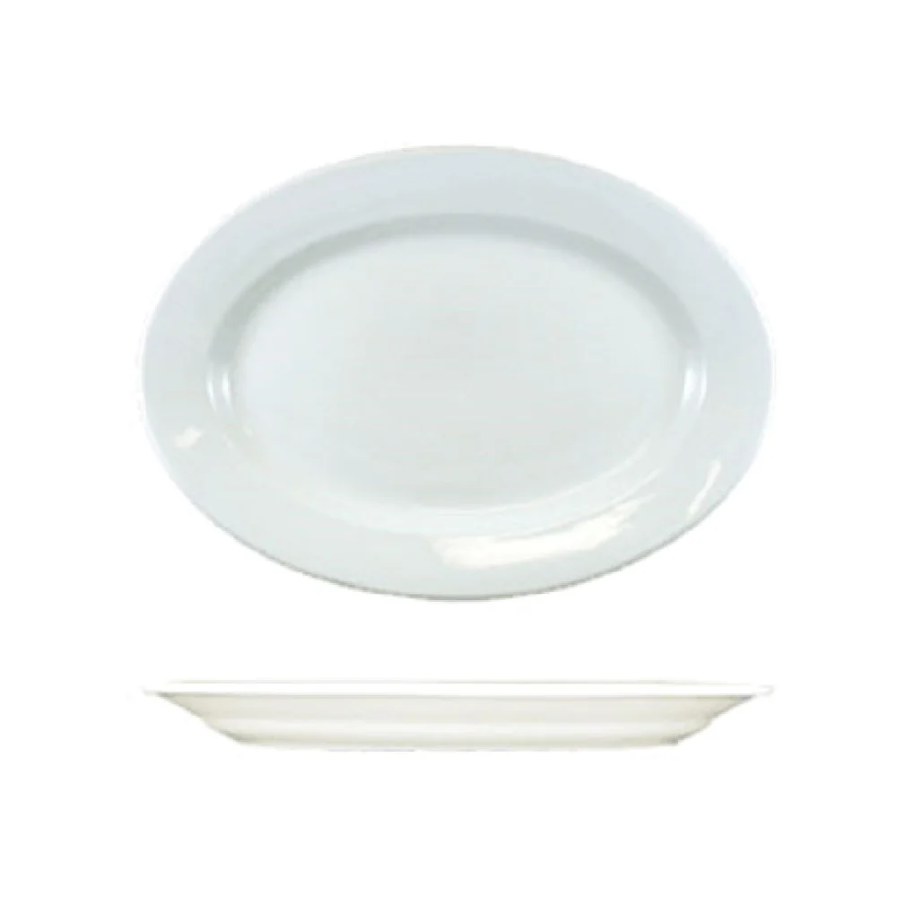 International Tableware DO-85 13-3/8 Inch Oval Platter Rolled Edge Porcelain European White International Tableware DO-85 13-3/8 Inch Oval Platter Rolled Edge Porcelain European White