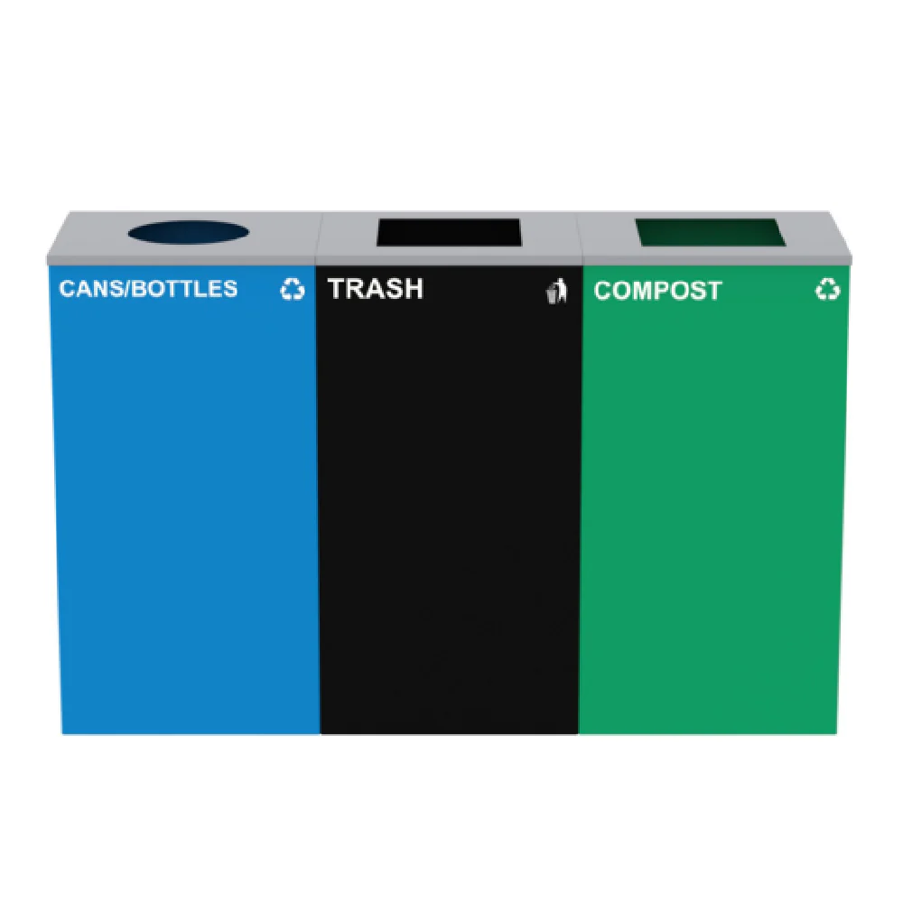 Alpine Industries ALP4450-BLK-KIT34 51 Inch Steel Cans and Bottles Bin with Compost and Trash Can Station
