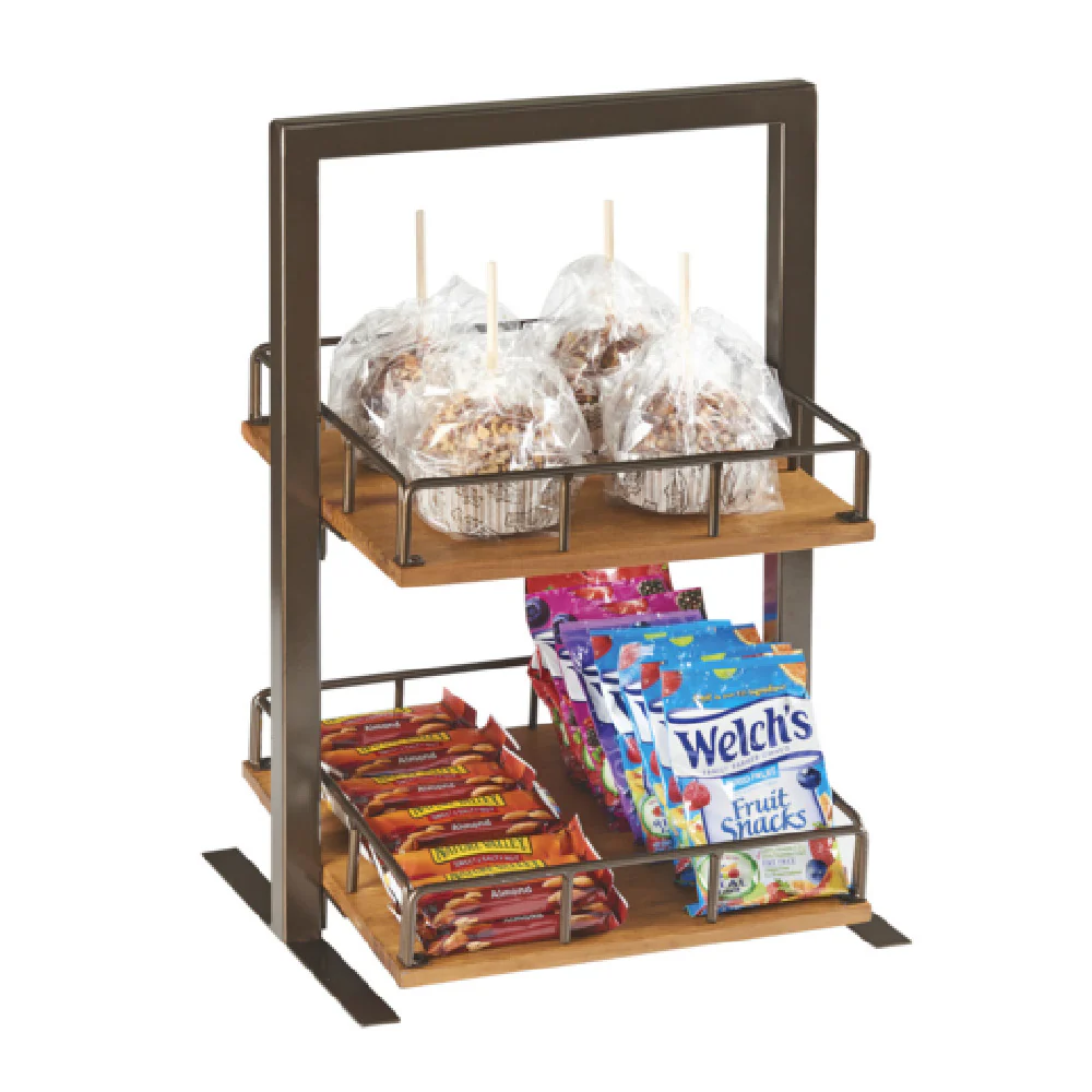 Cal Mil 3494-2-84 12 Inch 2-tier Display Stand with Rustic Wood Shelves Black Powder Coated Metal Frame