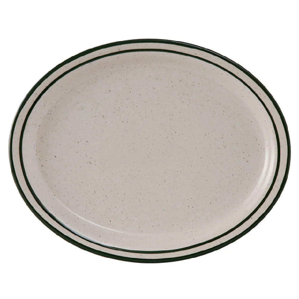 Tuxton TES-013 11-1/2 Inch Oval Platter Durable Lead-Free Ceramic with Green Speckle