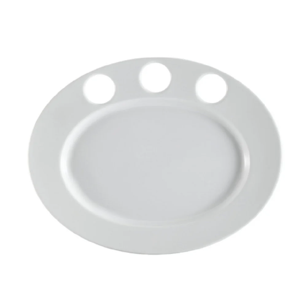 CAC China RCN-GP51 15 Inch Oval Platter with 3 Cup Holes Porcelain Super White CAC China RCN-GP51 15 Inch Oval Platter with 3 Cup Holes Porcelain Super White