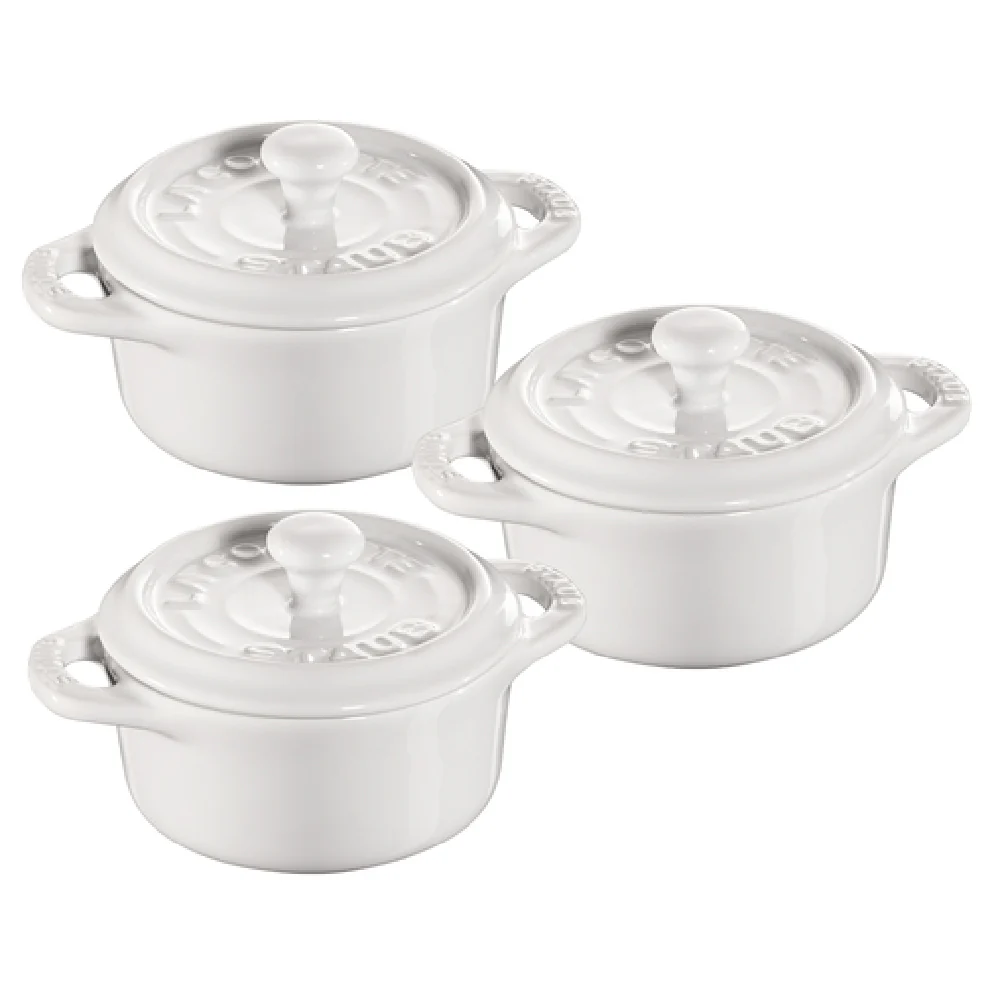 Zwilling 40511-423 8 Oz Mini Cocotte Round with Lid Ceramic White Set of 3