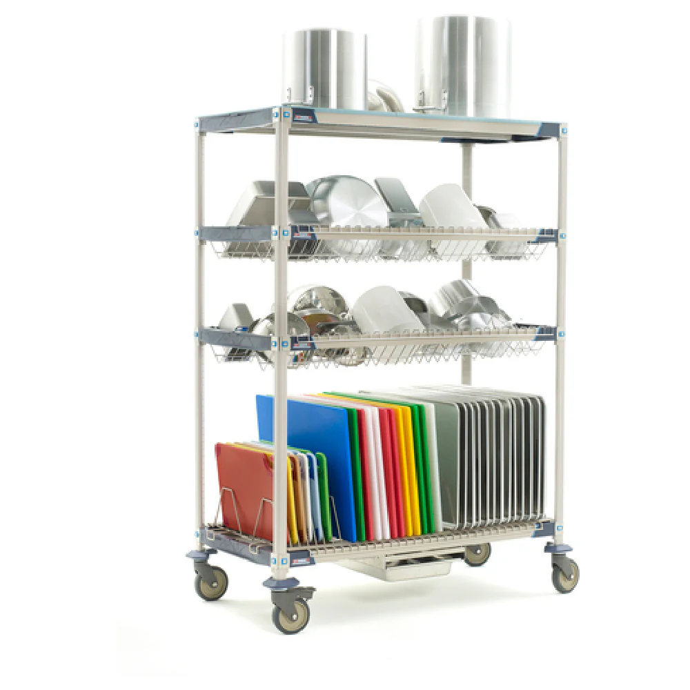 Metro PR48VX3-XDR 48 Inch 4 Tier Mobile Drying Rack with Drip Tray and Casters Metro PR48VX3-XDR 48 Inch 4 Tier Mobile Drying Rack with Drip Tray and Casters