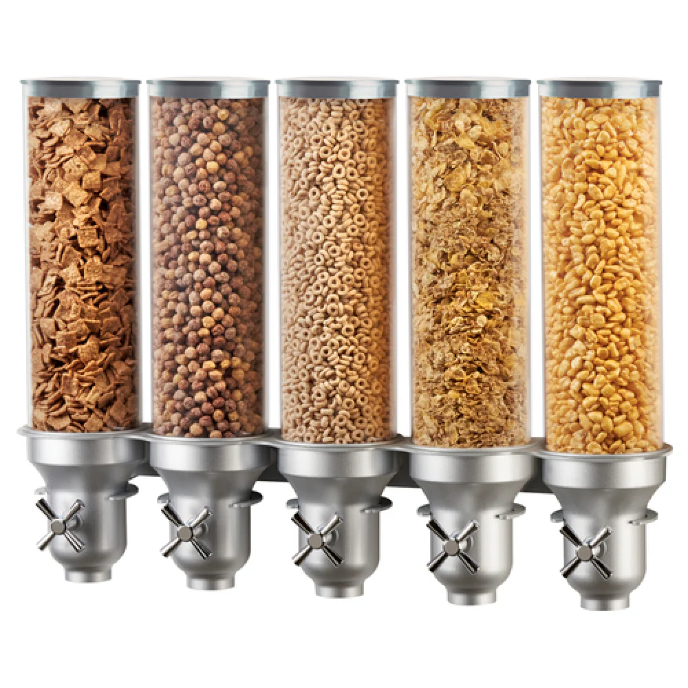 Cal Mil 3520-5-39 27 Inch Cereal Dispenser Manual Wall Mount Stainless Steel with 5 Compartments