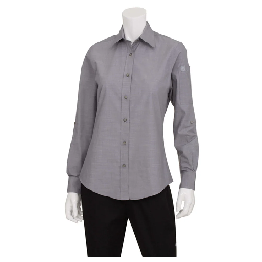 Chef Works SLWCH002-GRY-3XL Dress Shirt Women's Chambray Long Sleeve Gray Poly/Cotton
