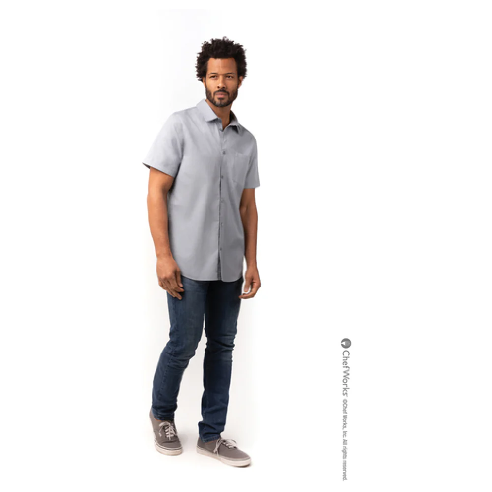 Chef Works SHC09-GRY-XL Cook's Shirt Men's Short Sleeve Gray with Pockets