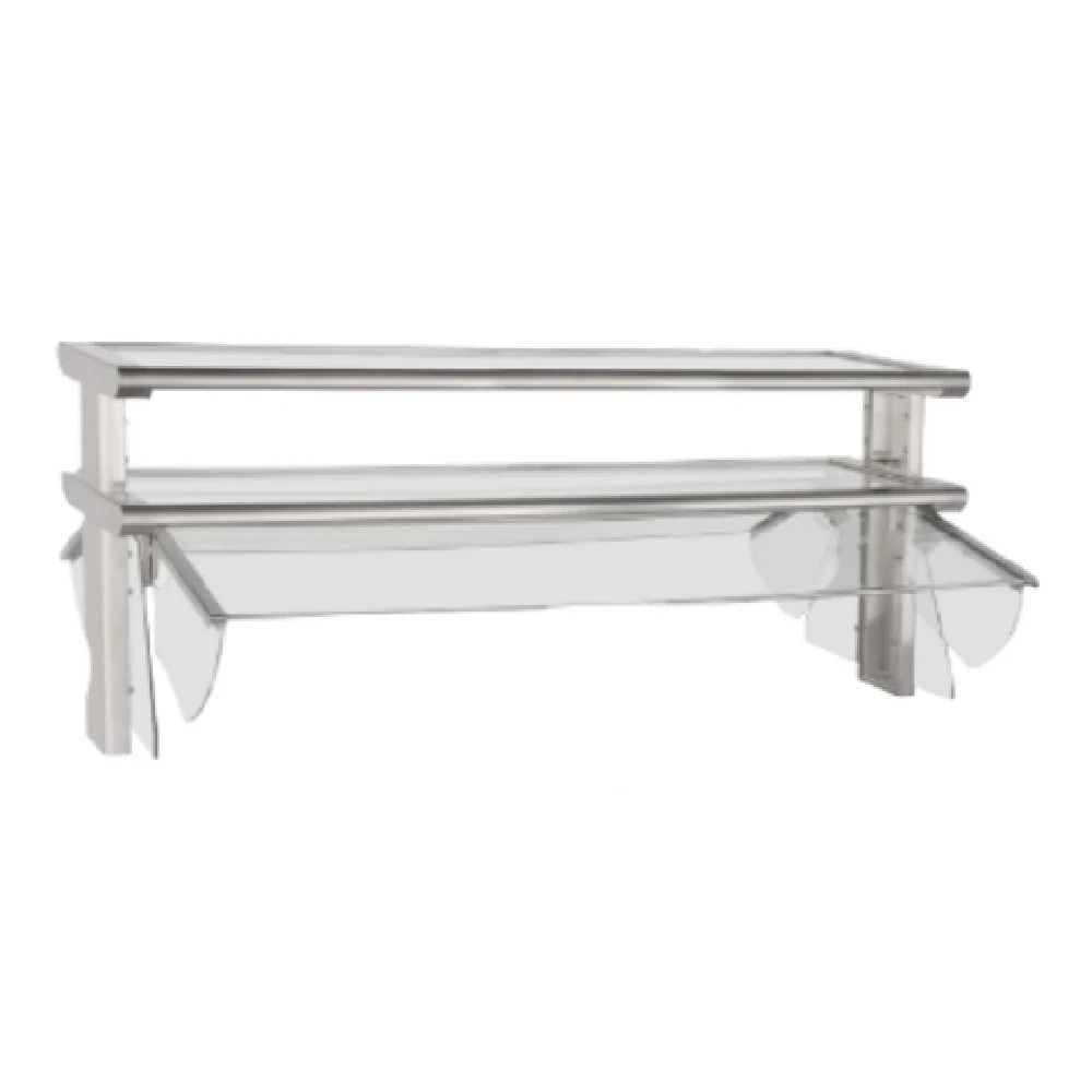 Duke TS580-74 73-3/4 Inch 2-Tier Double-Sided Sneeze Guard with Glass Shelves Duke TS580-74 73-3/4 Inch 2-Tier Double-Sided Sneeze Guard with Glass Shelves