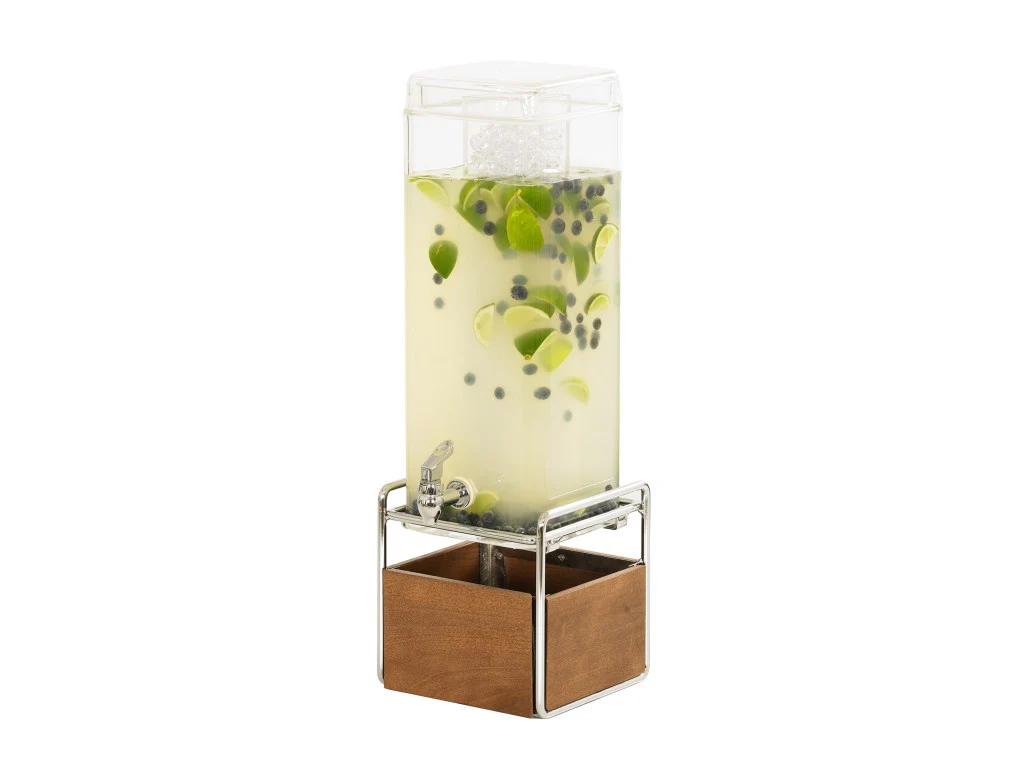Cal Mil 3703-3-49 8-1/4 Inch Mid-Century Beverage Dispenser Ice Chamber Wood Chrome