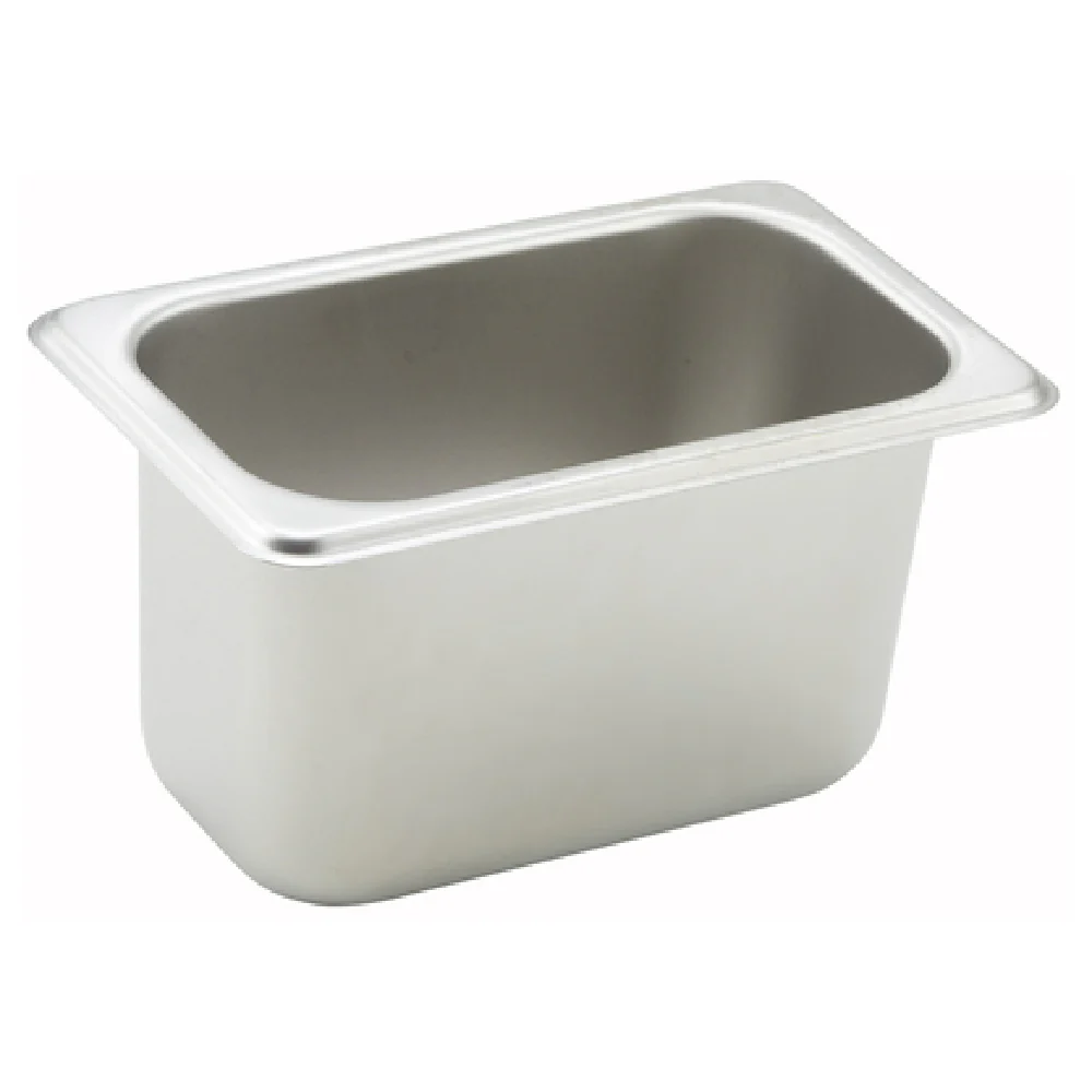 Winco SPN4 6-3/4 Inch 1/9 Size Steam Table Pan 25 Gauge Stainless Steel with Straight Sides