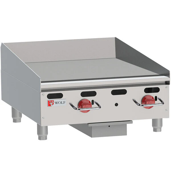 Wolf AGM24_LP 24 Inch Heavy Duty Griddle Gas Stainless Steel with Grease Drawer 2 Burner 54000 BTU Wolf AGM24_LP 24 Inch Heavy Duty Griddle Gas Stainless Steel with Grease Drawer 2 Burner 54000 BTU