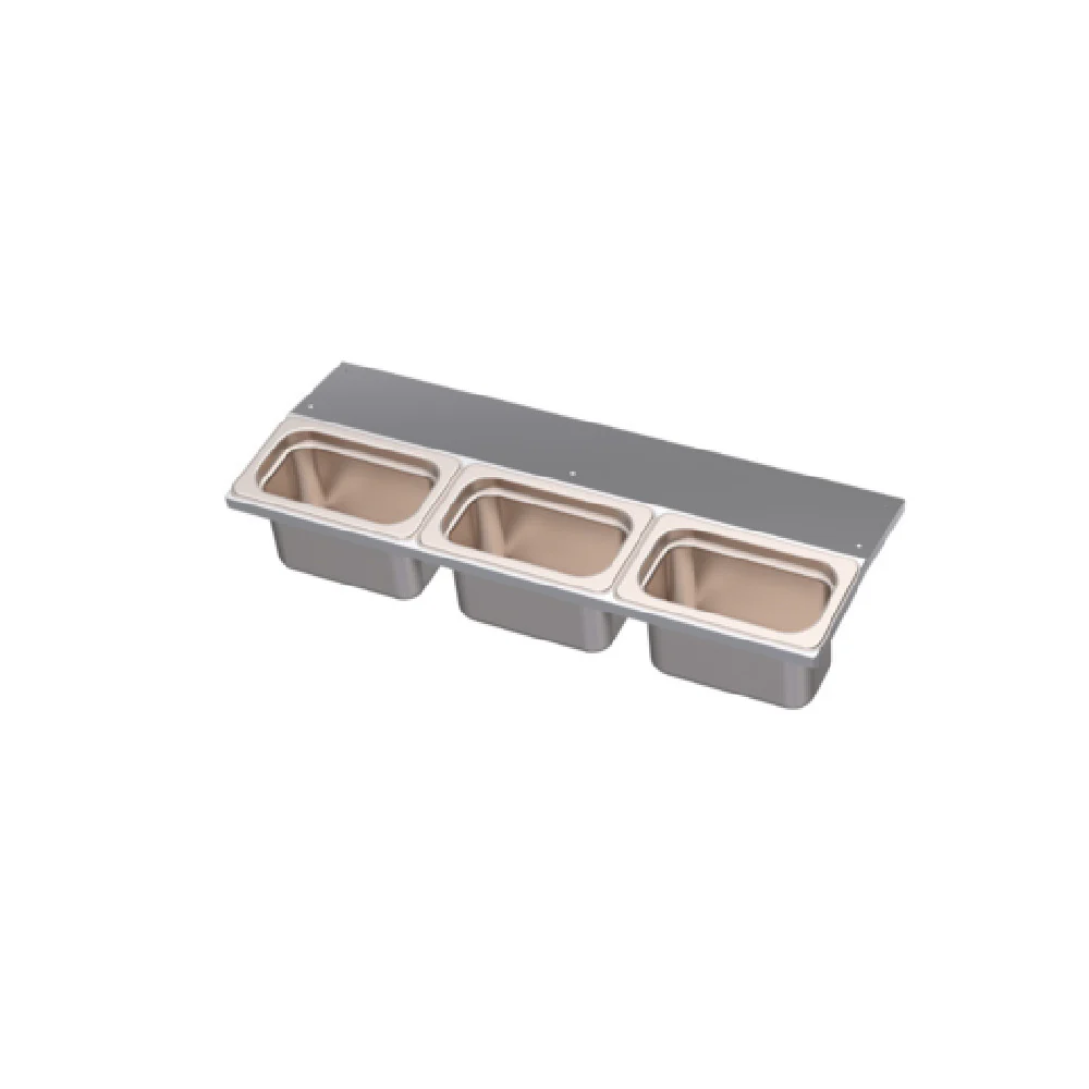 Optional 21 Inch Stainless Steel Garnish Tray with 3 Condiment Cups for Royal Series, Krowne KR-UMGT-3