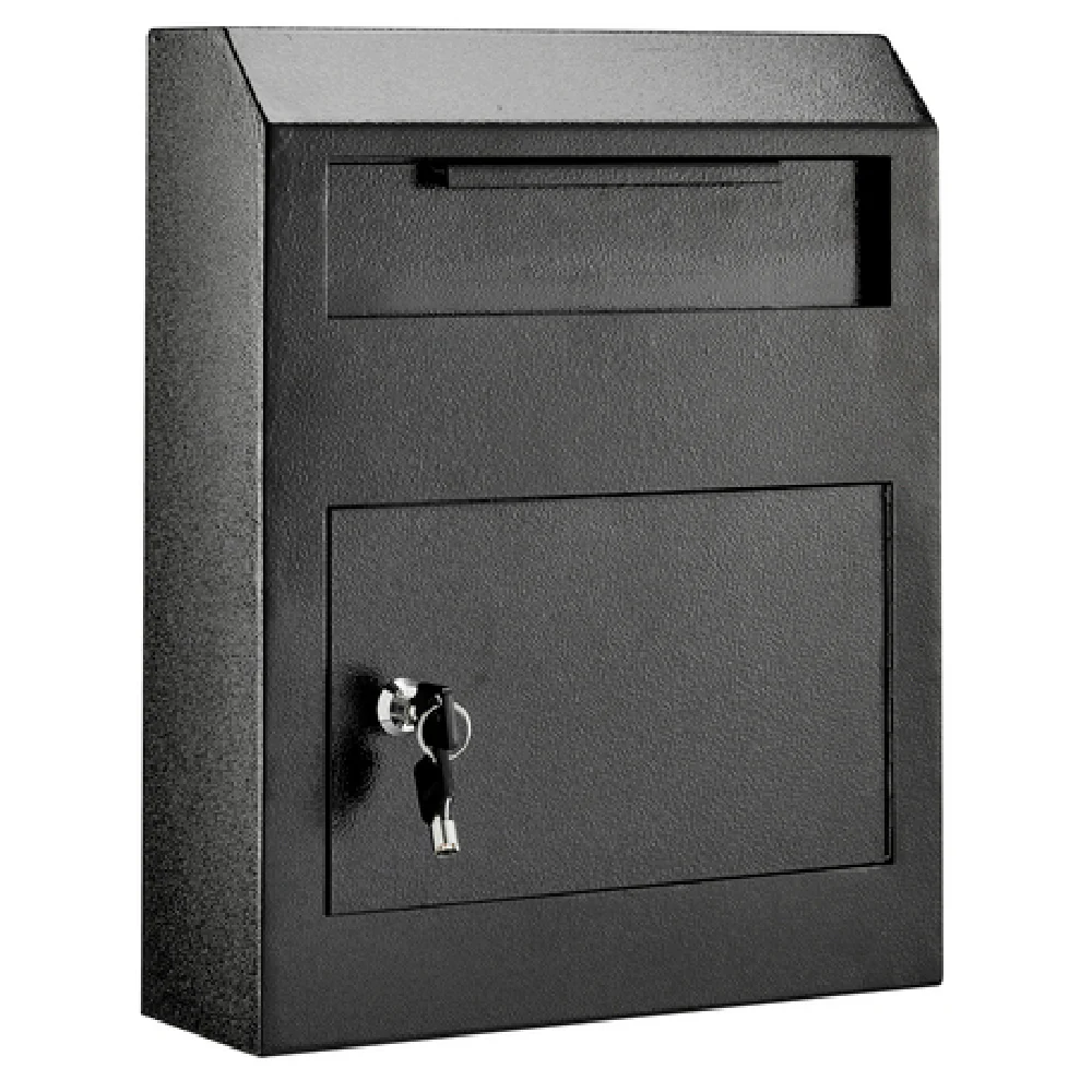 Alpine Industries ADI631-07-BLK 12 Inch Secured Drop Box Heavy Duty Wall Mount with Lock and Key Black Finish Alpine Industries ADI631-07-BLK 12 Inch Secured Drop Box Heavy Duty Wall Mount with Lock and Key Black Finish