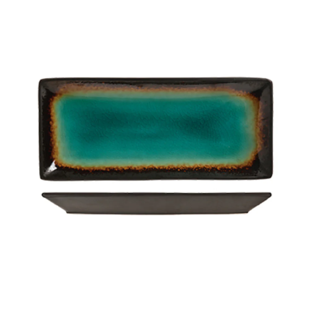 Libbey BF-11 11-1/2 Inch Rectangular Platter Glazed Ceramic Turquoise with Dark Brown Rim Libbey BF-11 11-1/2 Inch Rectangular Platter Glazed Ceramic Turquoise with Dark Brown Rim