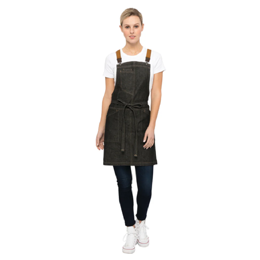 Chef Works ABS01WBLK0 29 Inch Berkeley Women's Petite Bib Apron Black Cotton with Suspender Set