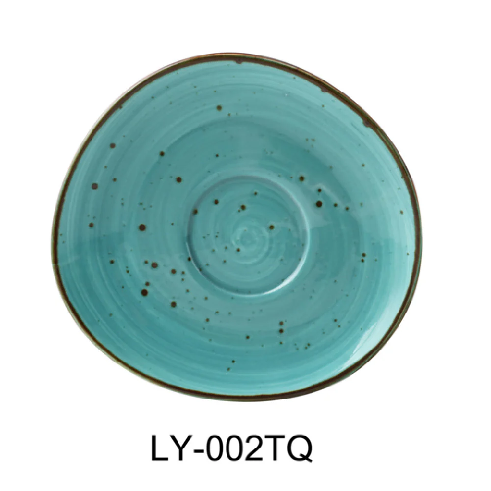 Yanco LY-002TQ 6-1/2 Inch Saucer Freeform Glazed Porcelain Turquoise