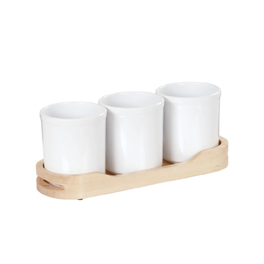 Cal Mil 3647-32-71 16 Inch 3 Section Condiment Caddy with Melamine Jars Natural Wood Cal Mil 3647-32-71 16 Inch 3 Section Condiment Caddy with Melamine Jars Natural Wood