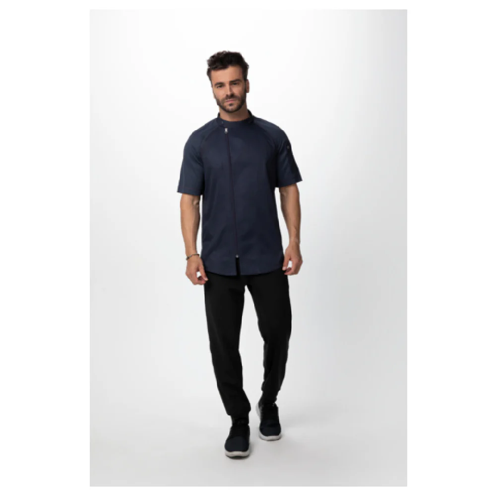 Chef Works CBZ03-GRY-XL 37 Inch Varkala Chef Coat Raglan Short Sleeve with Zip Front