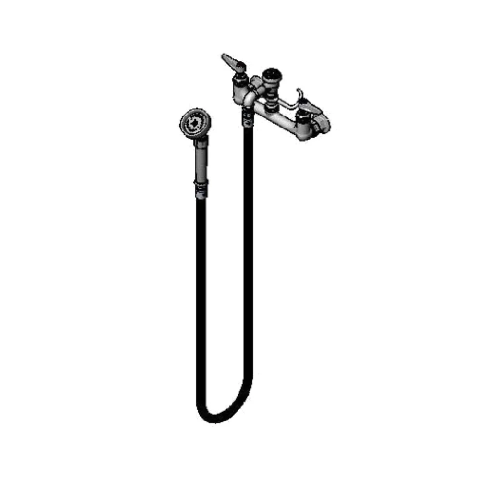 T&S Brass B-0168 Faucet 8 Inch Centers Wall Mounted with Spray Hose