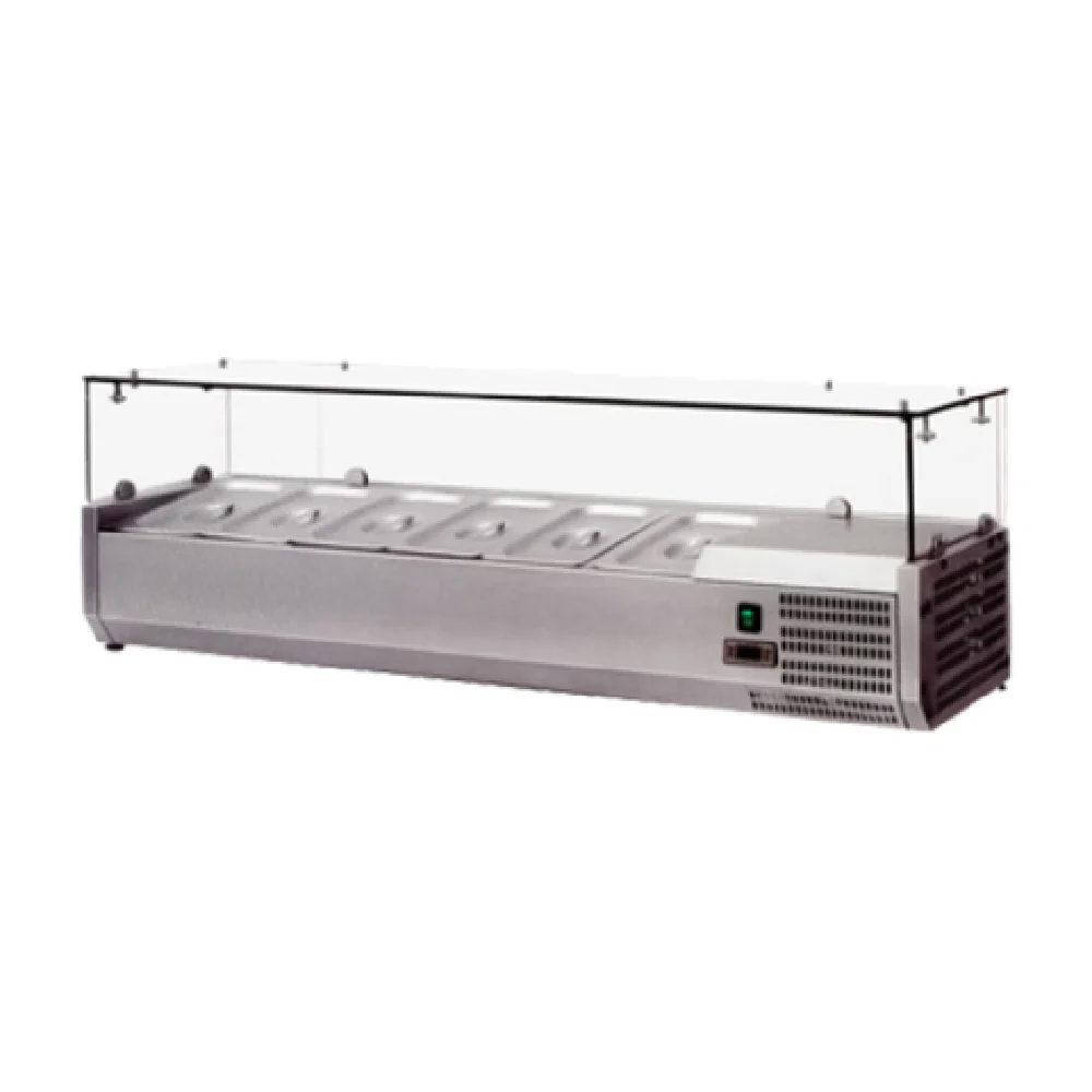Omcan 41937 59 Inch Refrigerated Topping Rail with Glass Sneeze Guard Stainless Steel Omcan 41937 59 Inch Refrigerated Topping Rail with Glass Sneeze Guard Stainless Steel