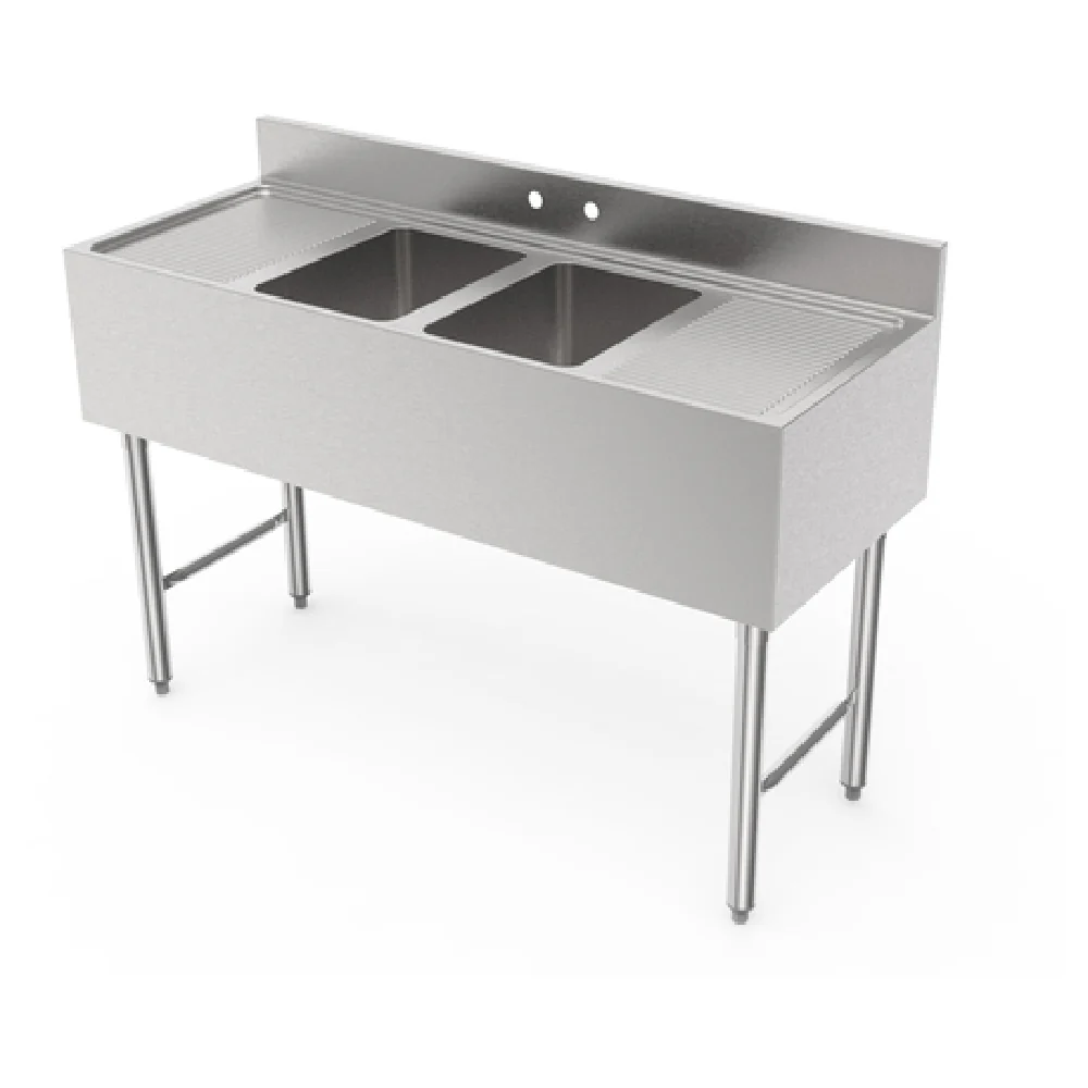GSW USA SE10142D48B 48 Inch Stainless Steel Sink Two Compartment with Dual Drainboards GSW USA SE10142D48B 48 Inch Stainless Steel Sink Two Compartment with Dual Drainboards