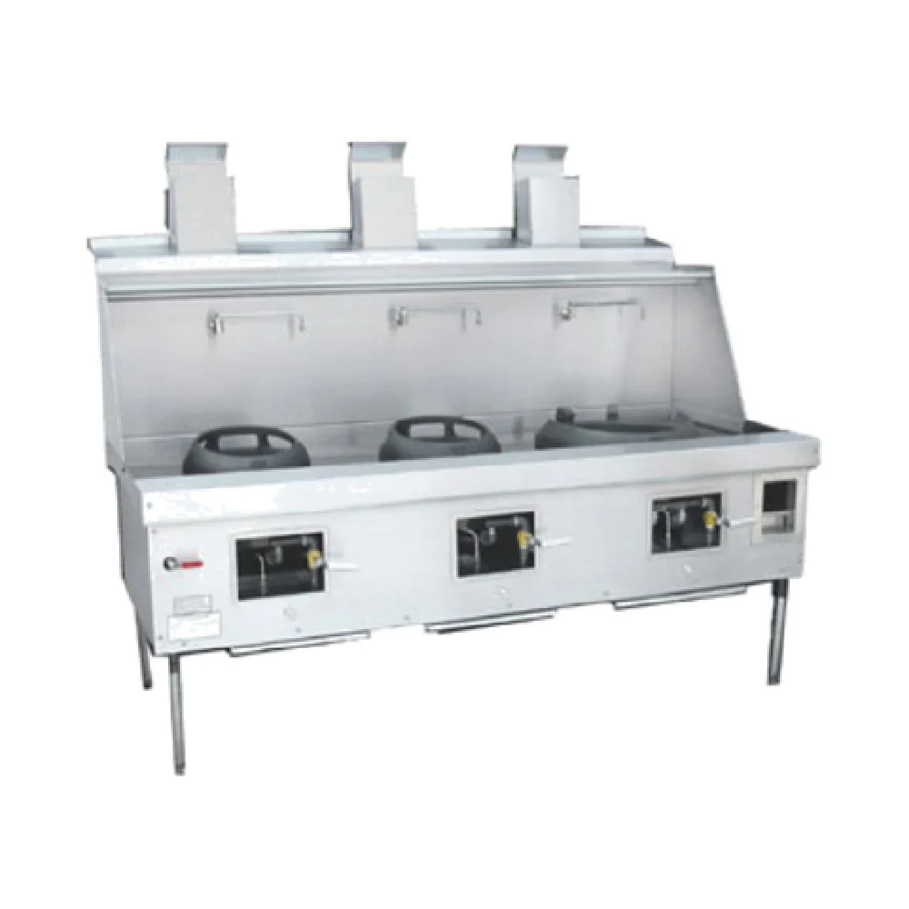 Town MF-3-STD 86 Inch Gas Range Wok with Flue Three Burner Strainer Basket