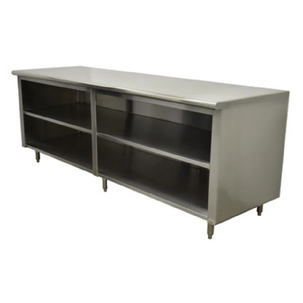 Advance Tabco EEB-SS-248M-X 96 Inch Open Front Cabinet Base Work Table Stainless Steel with Mid-shelf