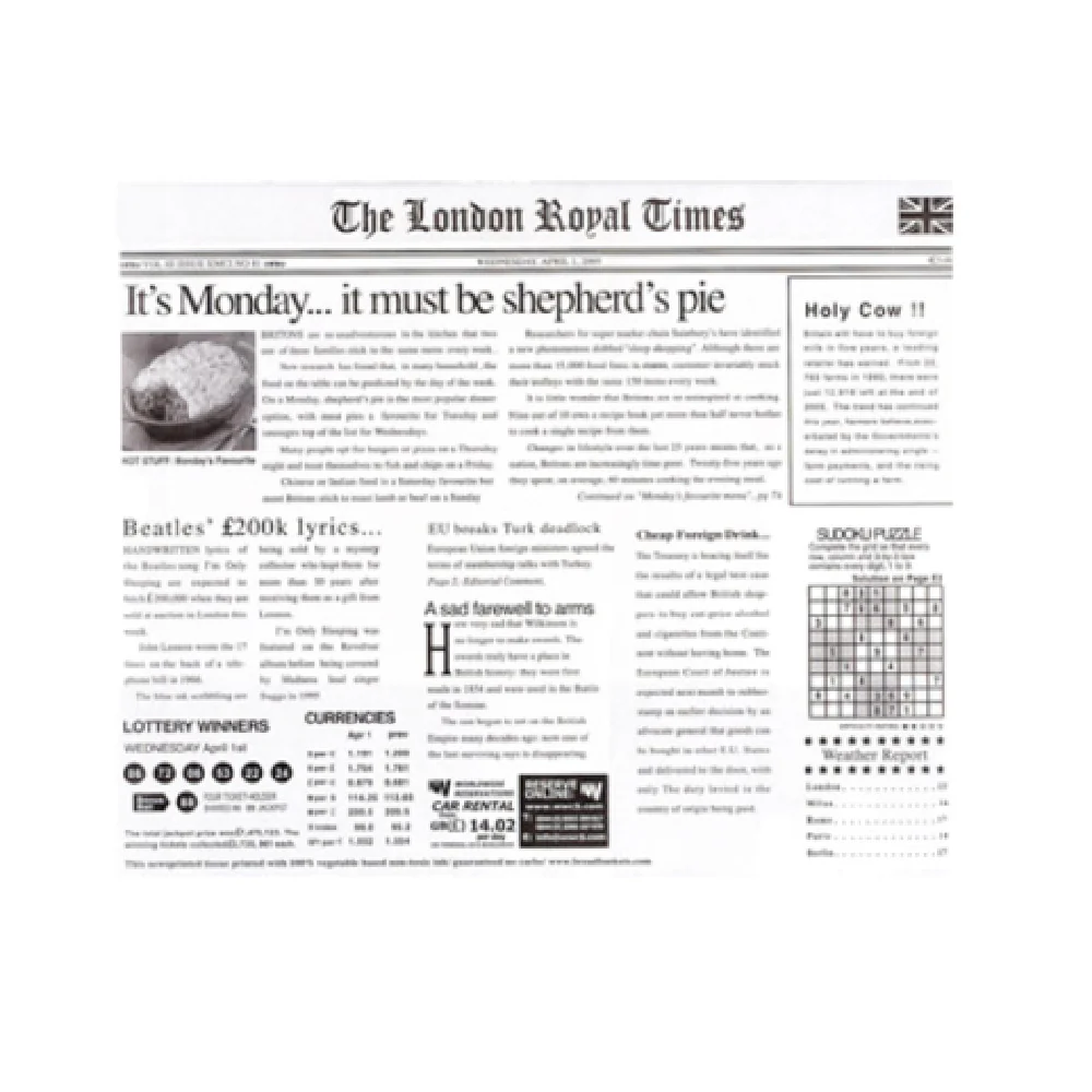 GET Enterprises 4-TL1215 15 Inch Food-Safe Newsprint Paper Liner 1000 Packs