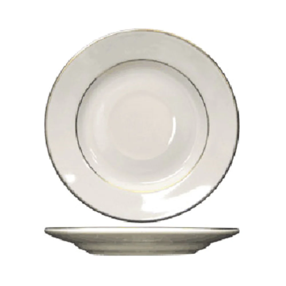 International Tableware FL-2GF 5-3/4 Inch Round Saucer Lead Free Ceramic American White with Gold Band