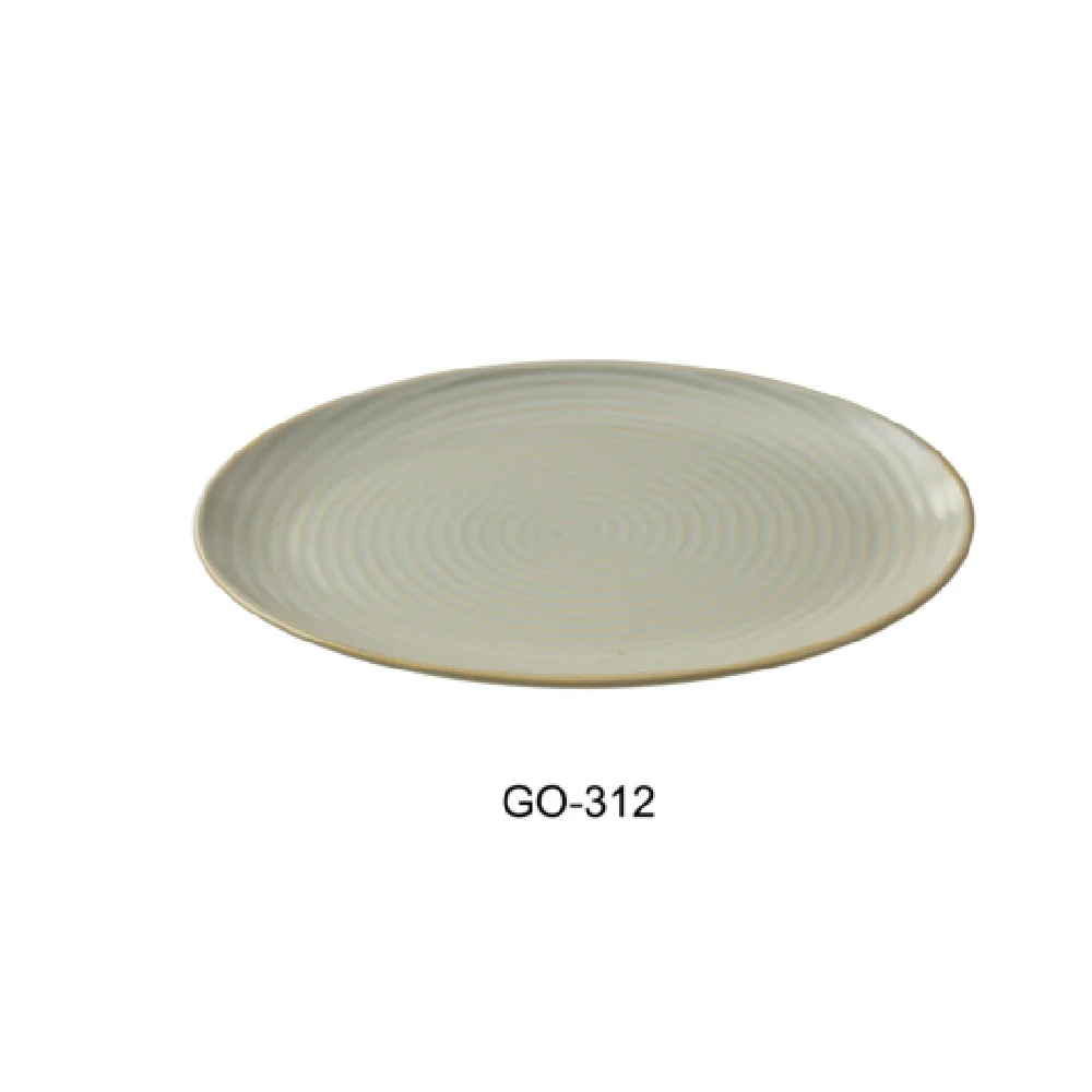 Yanco GO-312 7-1/2 Inch Porcelain Dinner Plate Coupe Rim Earthy Tone with Golden Rim