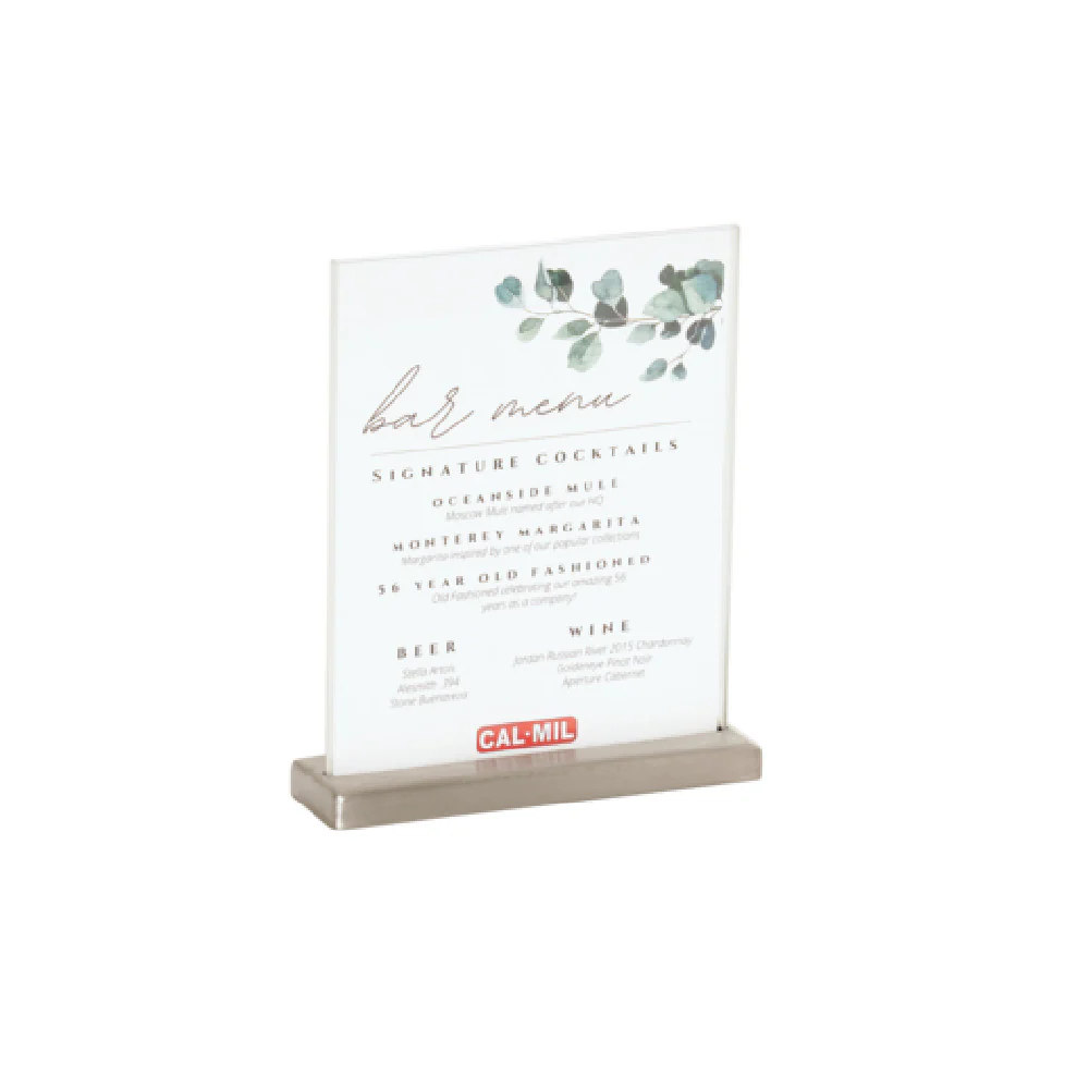 Cal Mil 22385-811-55 9.25 Inch Sign Holder Stainless Steel Base Modern Design