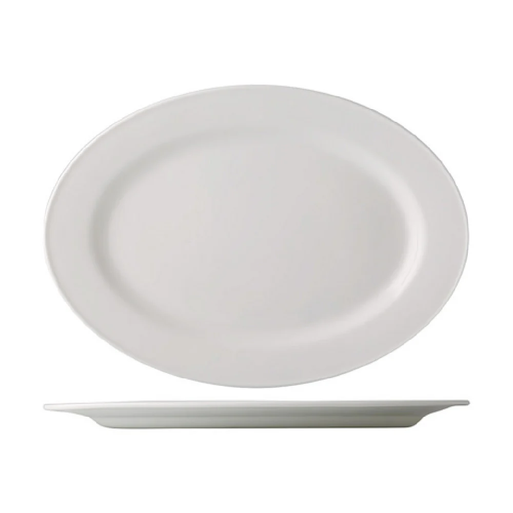 CAC China EVT-14 12-3/4 Inch Oval Serving Platter Porcelain Bone White