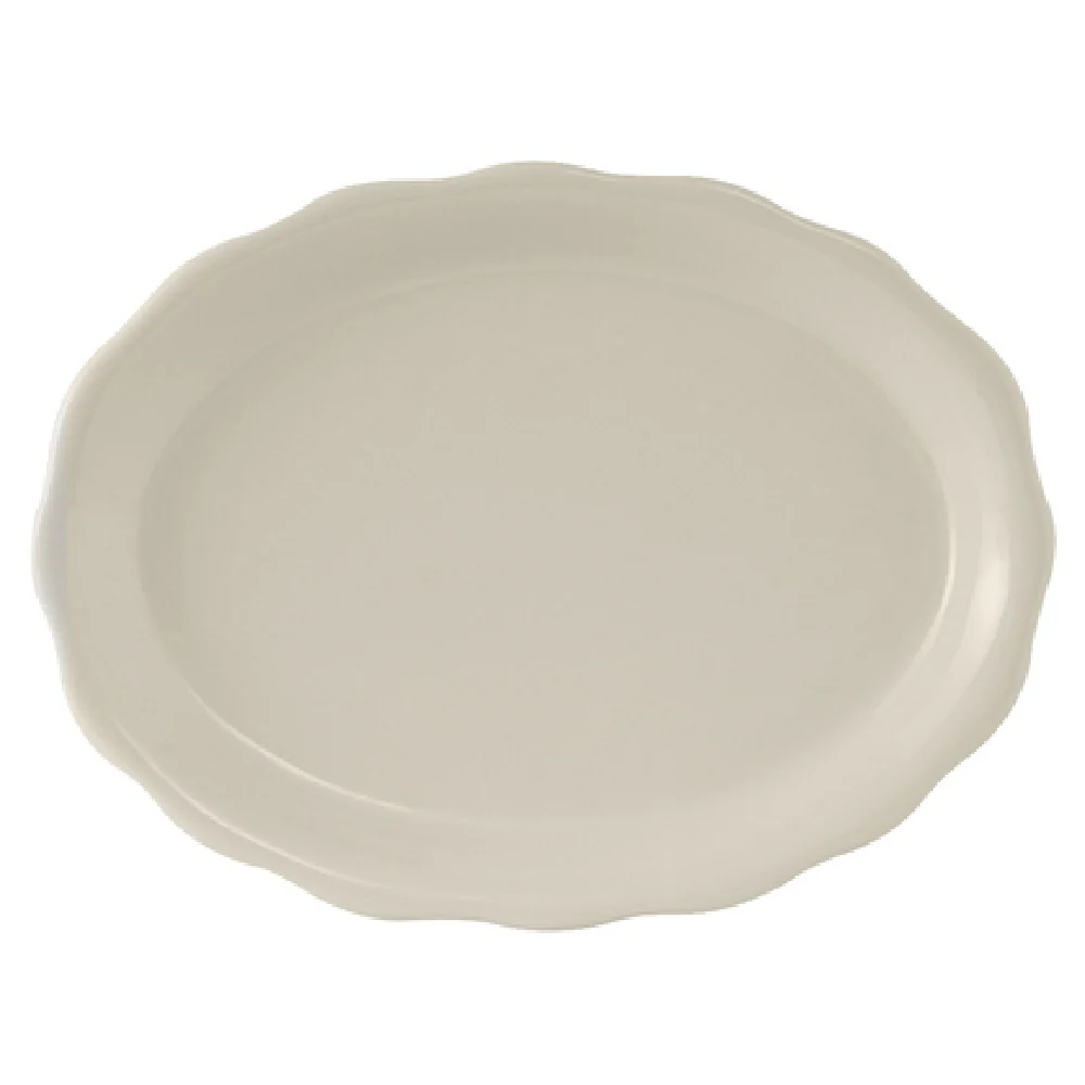 Tuxton TSC-014 12 Inch Oval Scalloped Edge Plate Ceramic Lead-Free