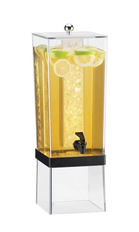 Cal Mil 2016-13 8 Inch 3 Gallon Econo Beverage Dispenser Non-Insulated with Ice Chamber and Drip Tray Black Polycarbonate