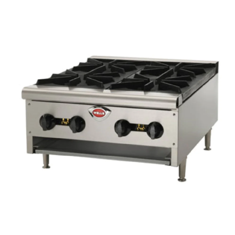 Wells HDHP-2430G 24 Inch Countertop Gas Hotplate 4 Burners 106000 BTU