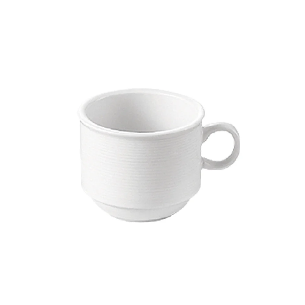 CAC China HMY-1 7 Oz Round Coffee Cup Super White Porcelain with Embossed Design