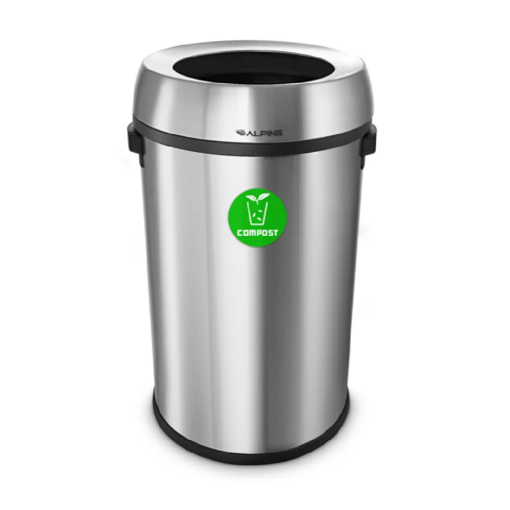 Alpine Industries ALP470-65L-CO 17 Gallon Open Top Compost Trash Can Stainless Steel Brushed Finish Alpine Industries ALP470-65L-CO 17 Gallon Open Top Compost Trash Can Stainless Steel Brushed Finish