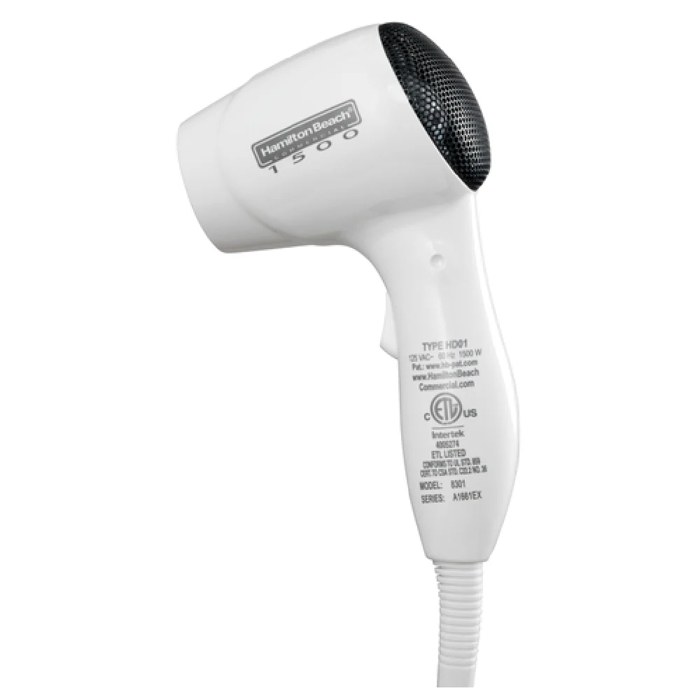 Hamilton Beach 8301 5.5 Inch Commercial Hair Dryer Theft-deterrent Wall Mount White
