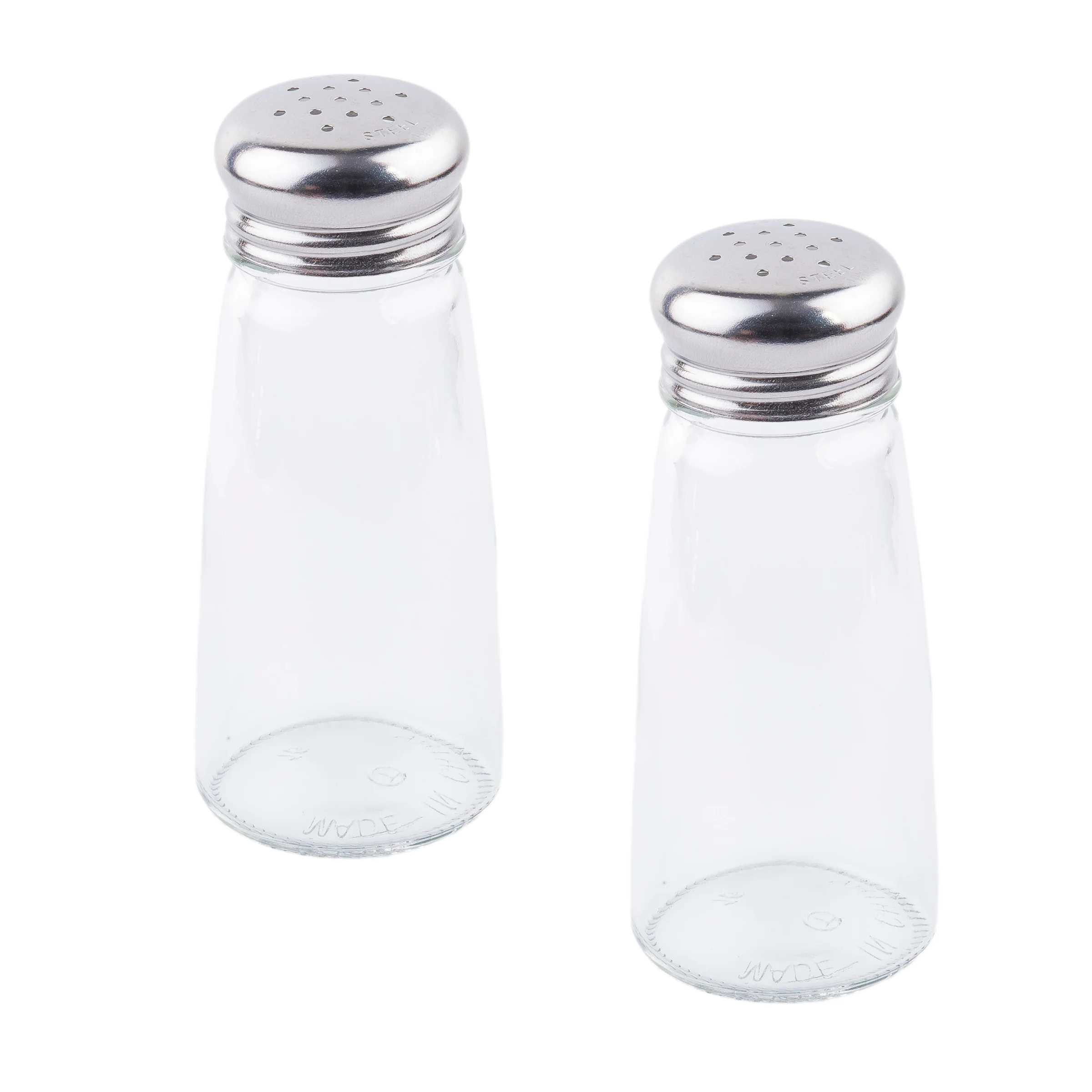 Tablecraft 132S&P-2 3 Oz Glass Round Salt Pepper Shaker with Stainless Steel Tops Tablecraft 132S&P-2 3 Oz Glass Round Salt Pepper Shaker with Stainless Steel Tops