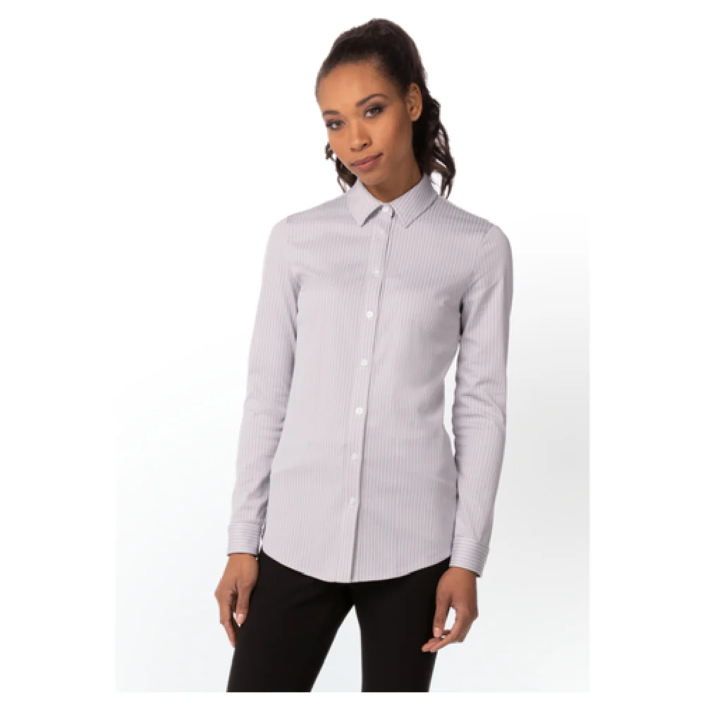 Chef Works SFC02WGRYS Women's Spiritoso Dress Shirt Small Gray Striped PolyCotton with Adjustable Button Cuffs Chef Works SFC02WGRYS Women's Spiritoso Dress Shirt Small Gray Striped PolyCotton with Adjustable Button Cuffs