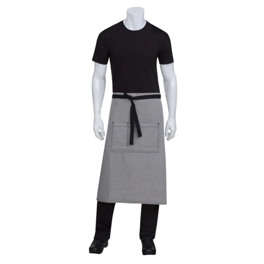 Chef Works AW051BLK0 31-1/2 Inch Black Waist Apron with Contrast Tape Ties