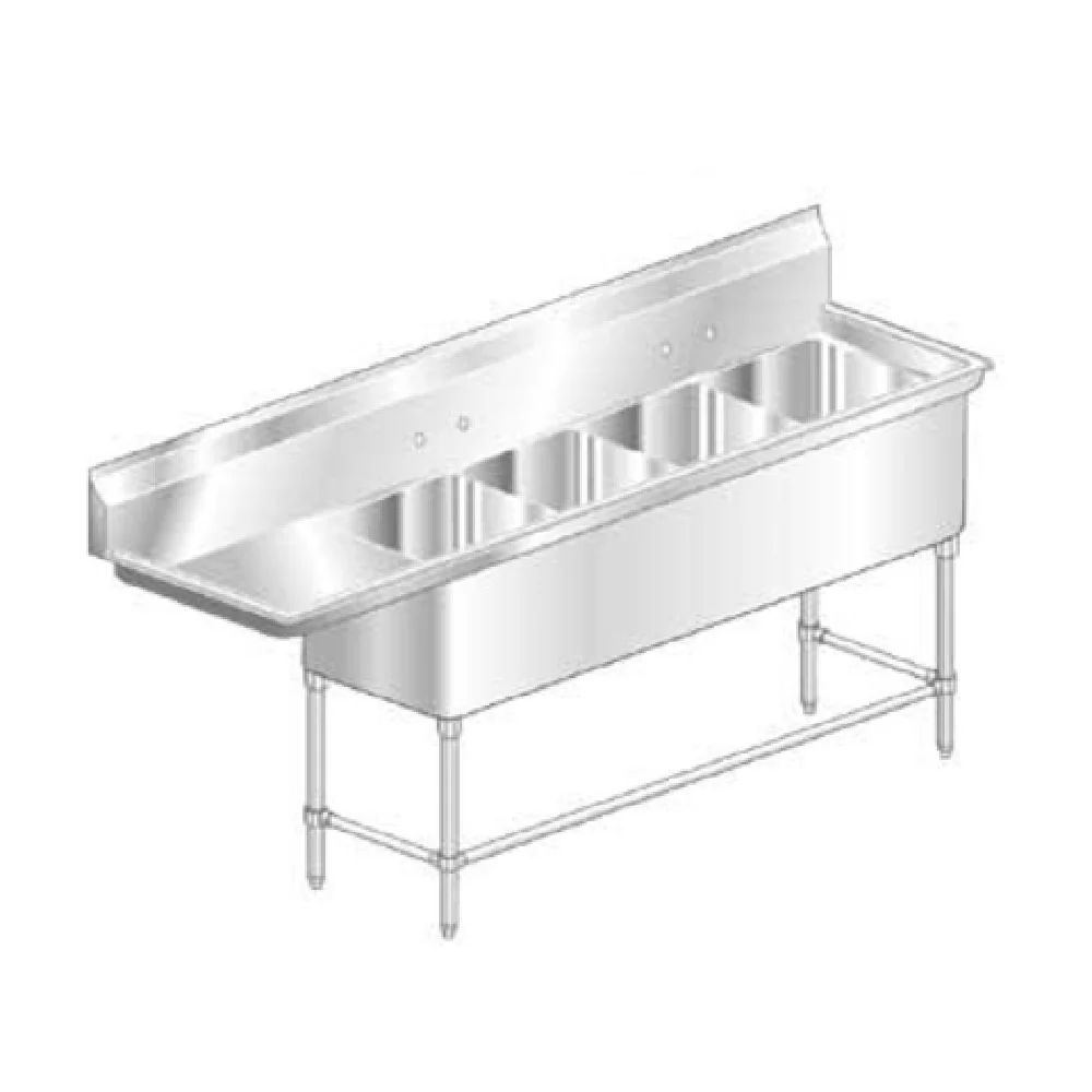 AERO Manufacturing 2F4-2424-24L 124 Inch Aerospec Sink Four Compartment with Drainboard AERO Manufacturing 2F4-2424-24L 124 Inch Aerospec Sink Four Compartment with Drainboard