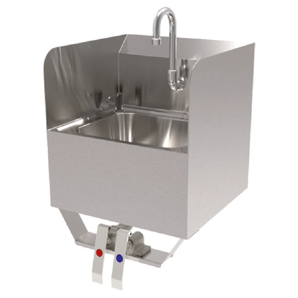 GSW USA HS-1615KS 15-3/4 Inch Wall Mount Hand Sink Knee Operated Stainless Steel with Splash Guards