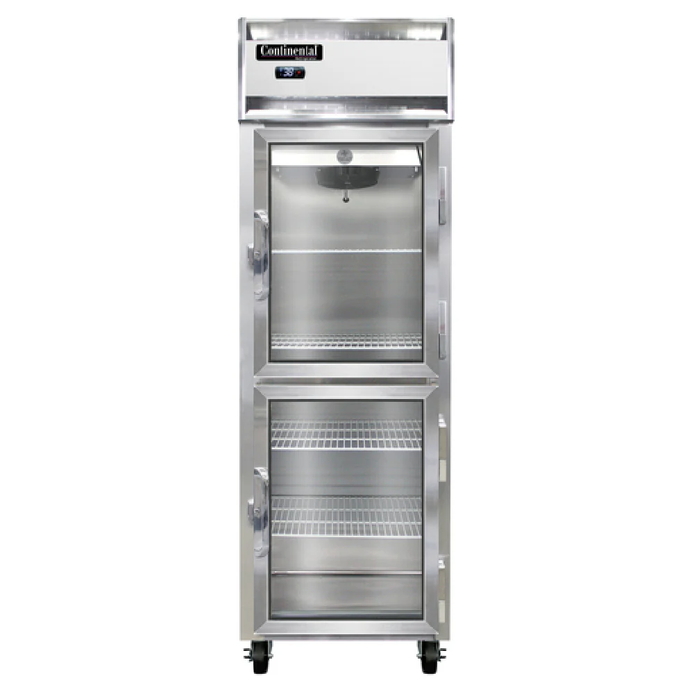 Continental Refrigerator 1RNGDHD 26 Inch Electric Refrigerator Reach-In Display Stainless Steel Aluminum with Glass Doors