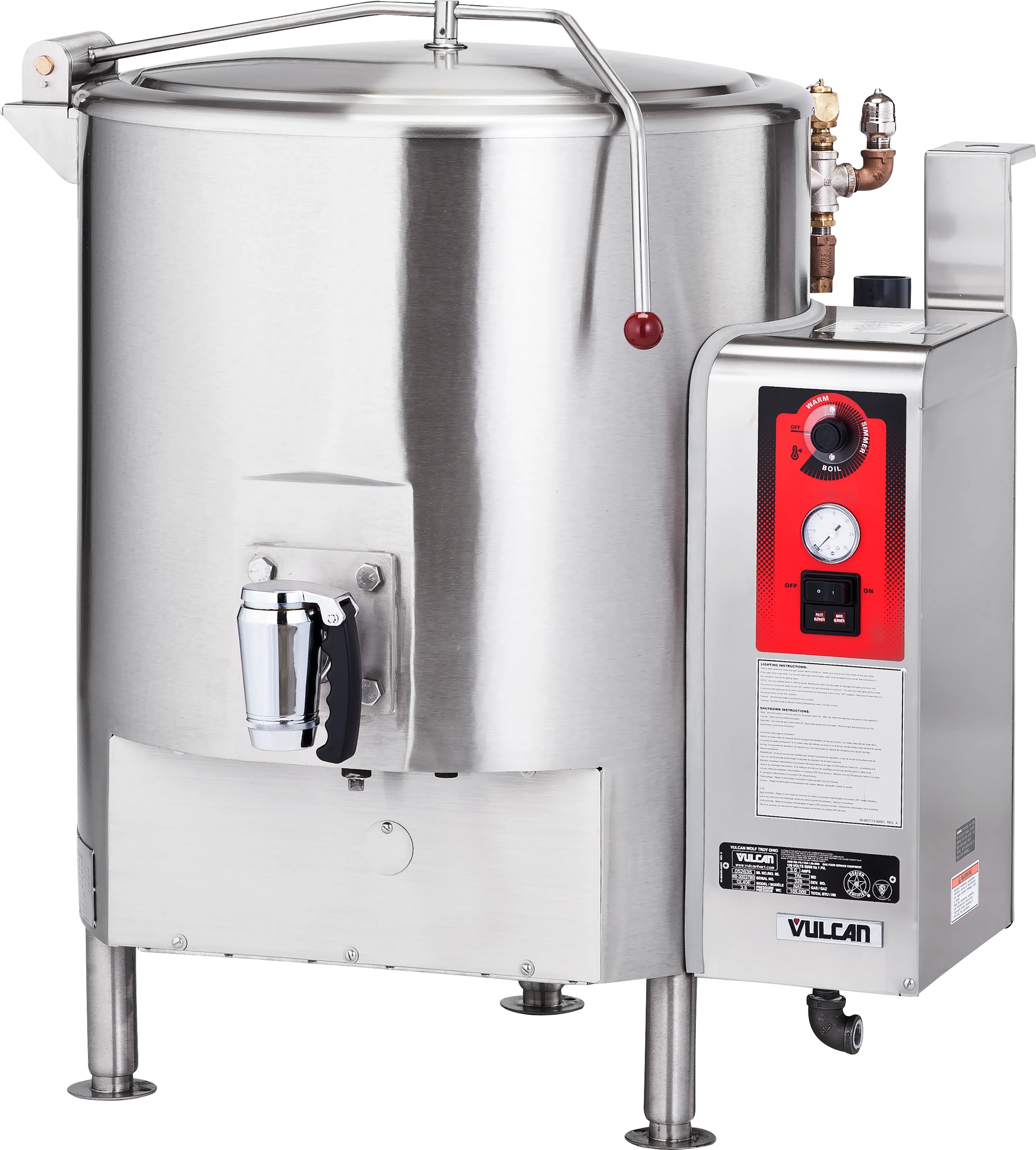 Crown Steam GL-40E-QS 36 Inch 40 Gallon Gas Stationary Kettle 100000 BTU with Strainer Crown Steam GL-40E-QS 36 Inch 40 Gallon Gas Stationary Kettle 100000 BTU with Strainer