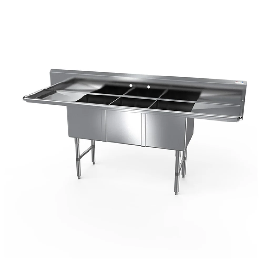 NBR Equipment 3SS-162014LR18 87 Inch Premium Sink with Three Compartments