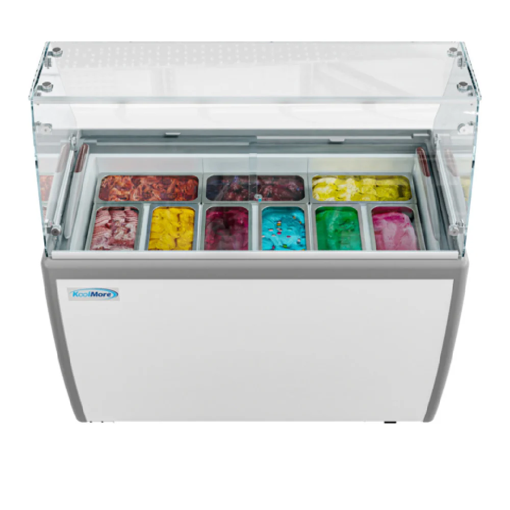 Koolmore KM-GDC-49SD-FG 50 Inch Gelato Dipping Cabinet Freezer 13 cu ft with Sneeze Guard Koolmore KM-GDC-49SD-FG 50 Inch Gelato Dipping Cabinet Freezer 13 cu ft with Sneeze Guard
