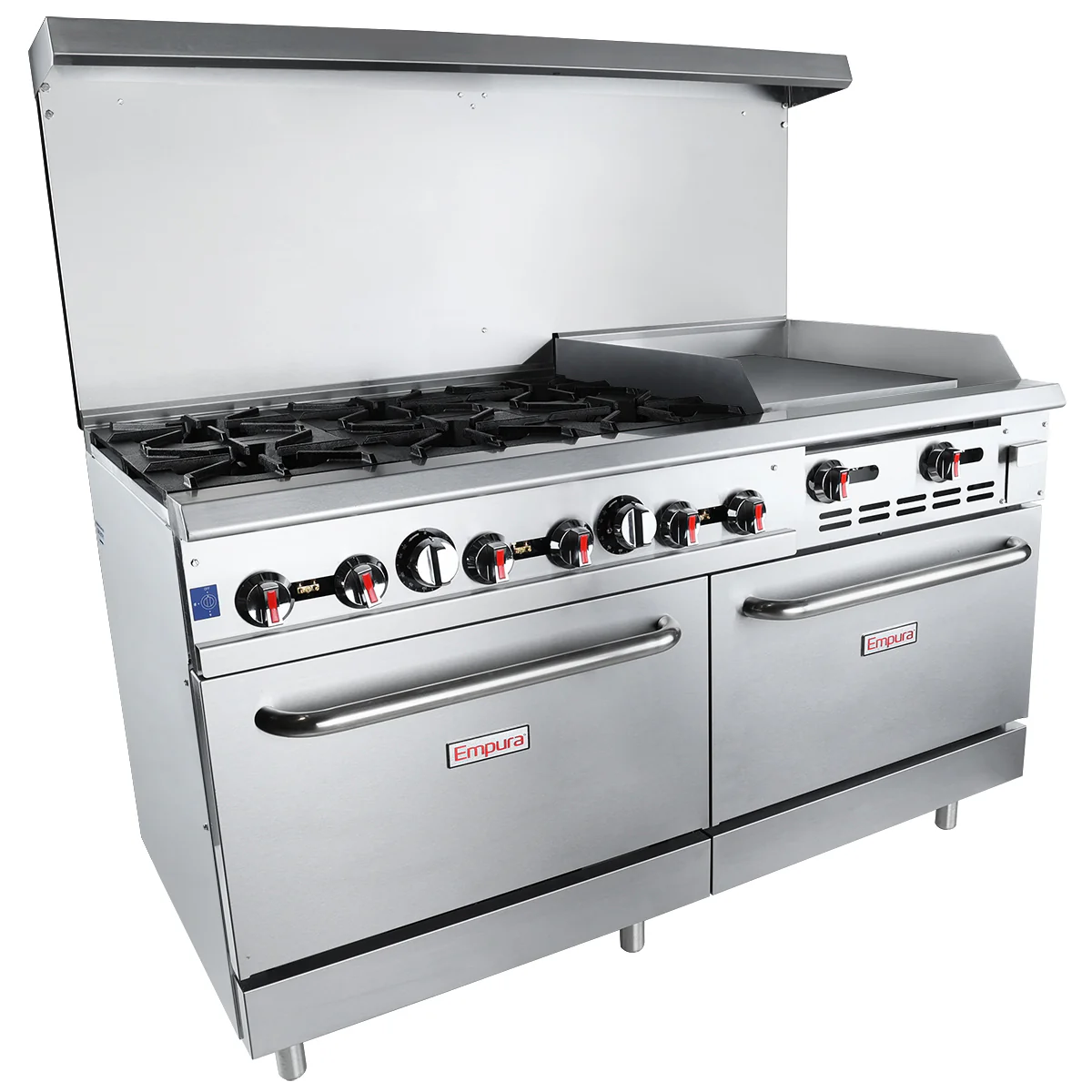 Empura Equipment EGR60-G24_NAT 60 Inch Gas Range with 2 Ovens and 24 Inch Right Griddle Empura Equipment EGR60-G24_NAT 60 Inch Gas Range with 2 Ovens and 24 Inch Right Griddle