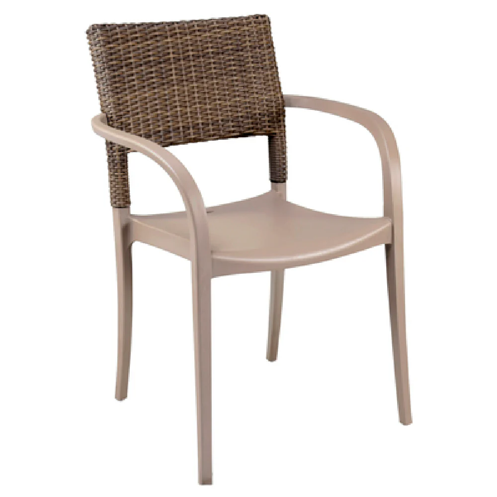 Grosfillex US926181 Chair Stacking Armchair Synthetic Wicker Resin French Taupe