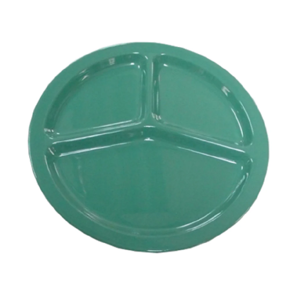 Yanco MS-710GR 10 Inch Round Melamine Compartment Plate Green - 3 Compartments