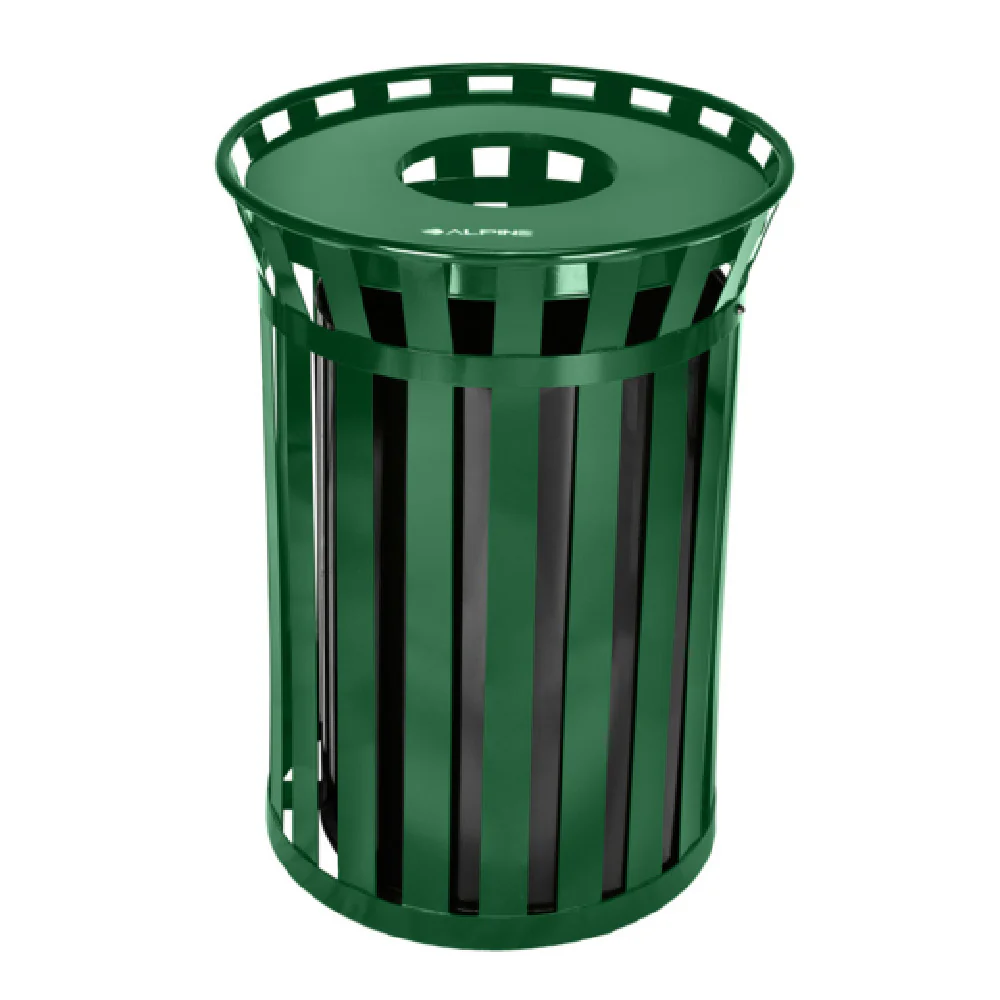 Alpine Industries ALP479-38-GRN 27 Inch Green Steel Trash Receptacle with Metal Liner